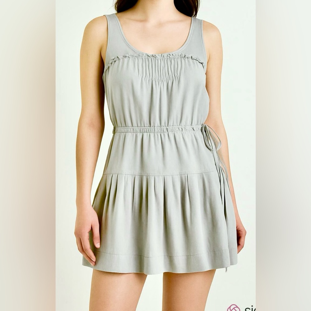 BCBGMAXAZRIA April Lead Grey 2 Athleisure Luxury Effortless Pleated Mini Dress
